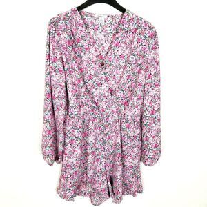Fraiche by J Women Penelope Flair Romper  Size L Floral Long sleeve Summer